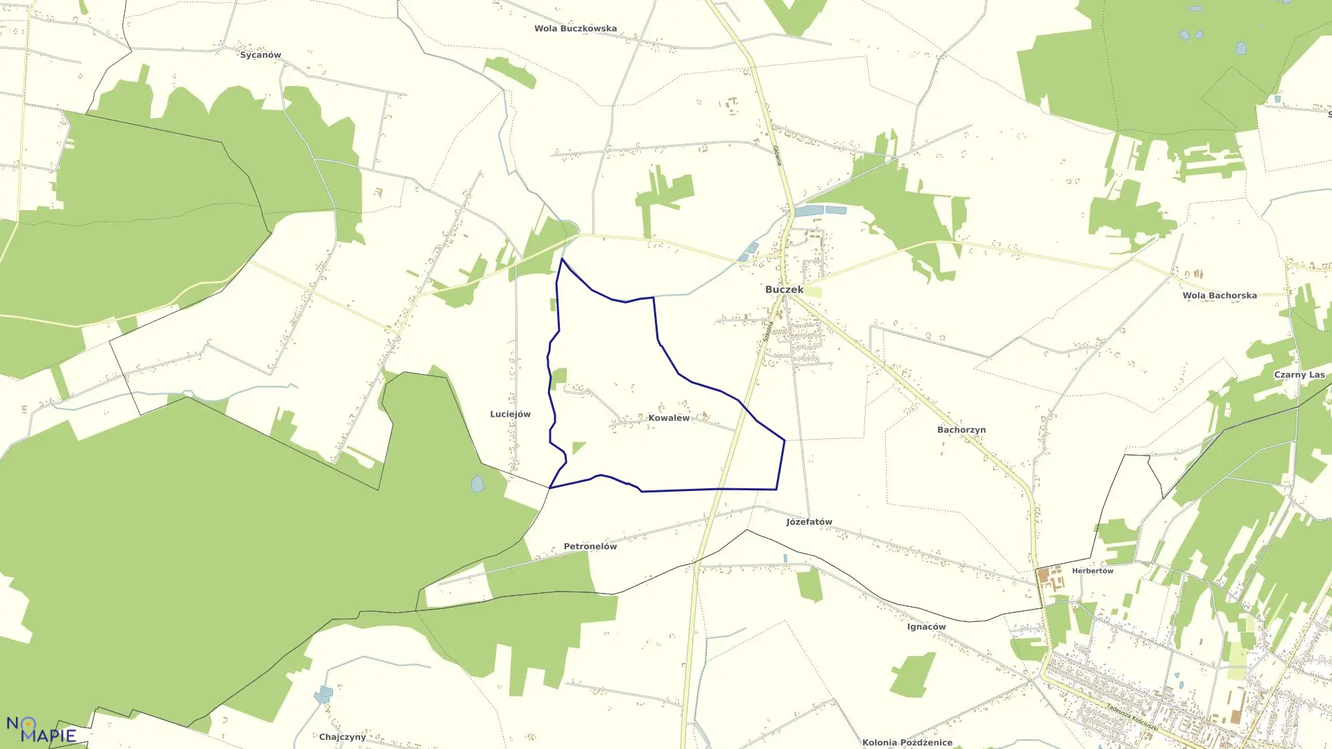 Mapa obrębu KOWALEW w gminie Buczek